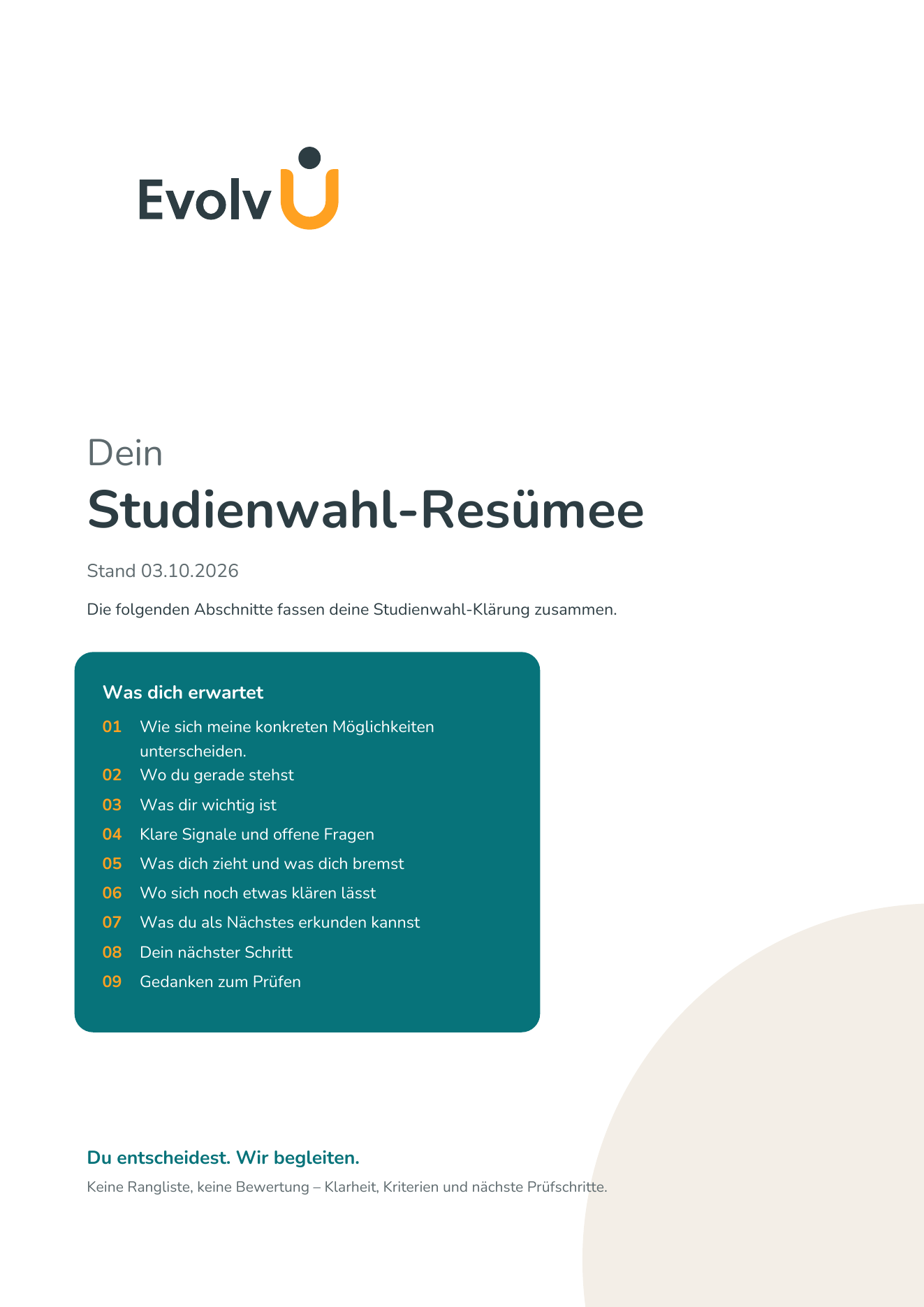 Beispiel: So sieht dein Resümee aus (Auszug).